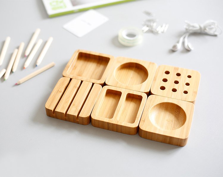 Modular Bamboo Desk Organizer Blocks – 6-Piece Set