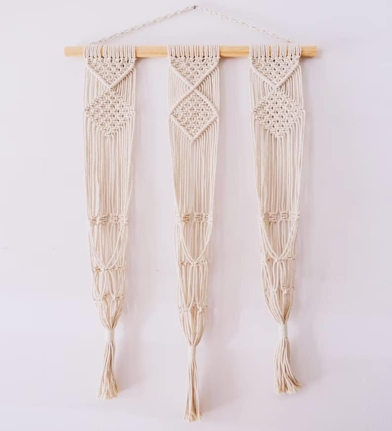 Triple Macrame Plant Hanger - Boho Hanging Wall Planter - Indoor Decor