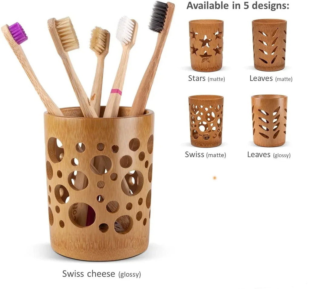 Bamboo Toothbrush Holder Cup – Natural Countertop Organizer