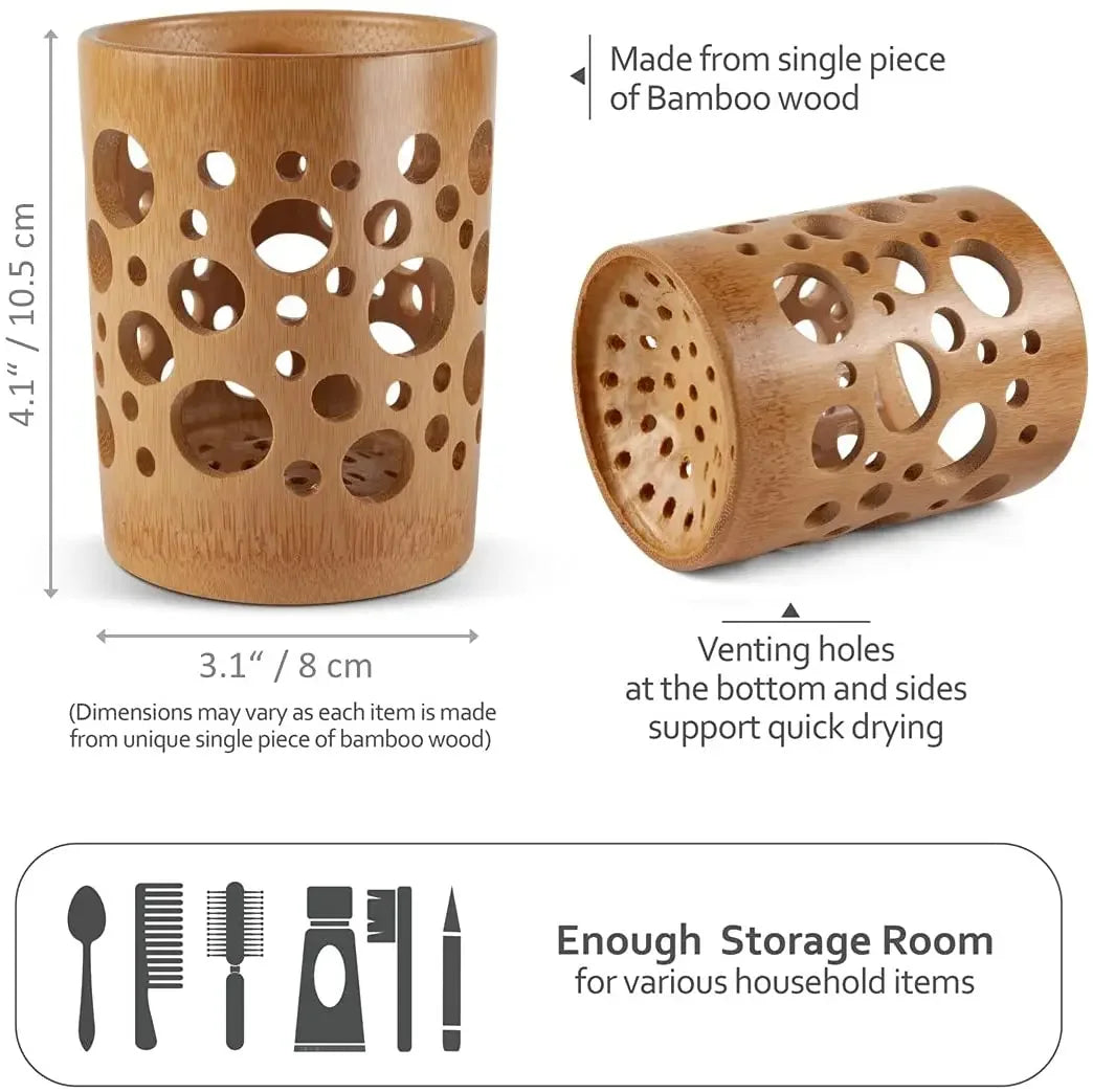 Bamboo Toothbrush Holder Cup – Natural Countertop Organizer