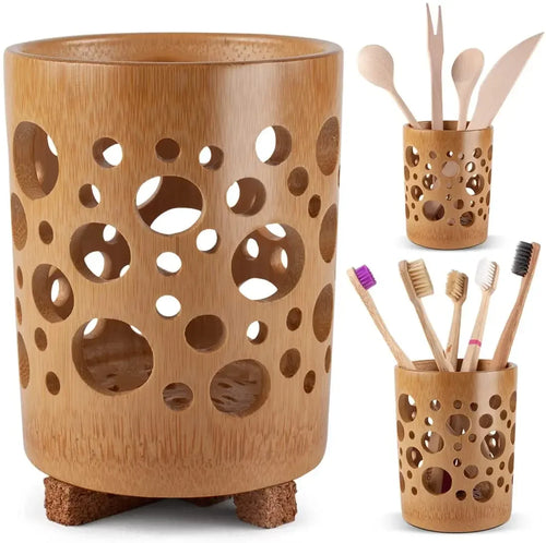 Bamboo Toothbrush Holder Cup – Natural Countertop Organizer