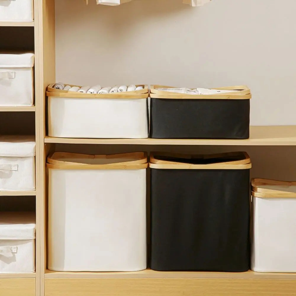 Collapsible Bamboo Laundry Hamper with Lid – Large Capacity, Foldable