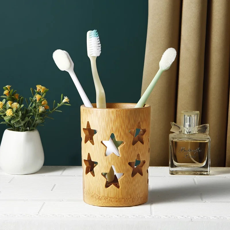 Bamboo Toothbrush Holder Cup – Natural Countertop Organizer