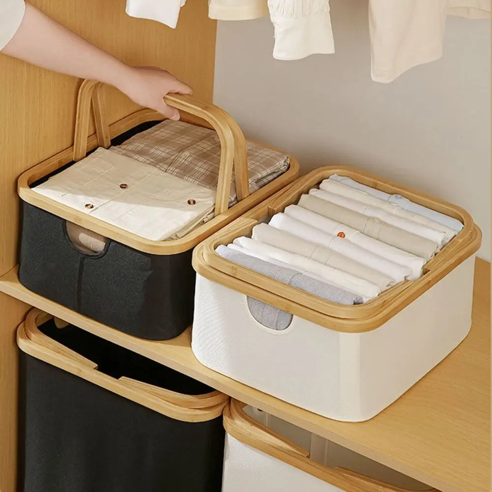 Collapsible Bamboo Laundry Hamper with Lid – Large Capacity, Foldable