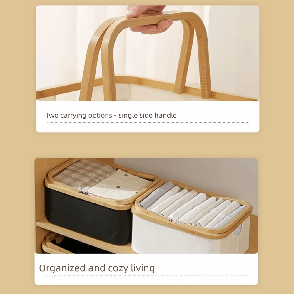 Collapsible Bamboo Laundry Hamper with Lid – Large Capacity, Foldable