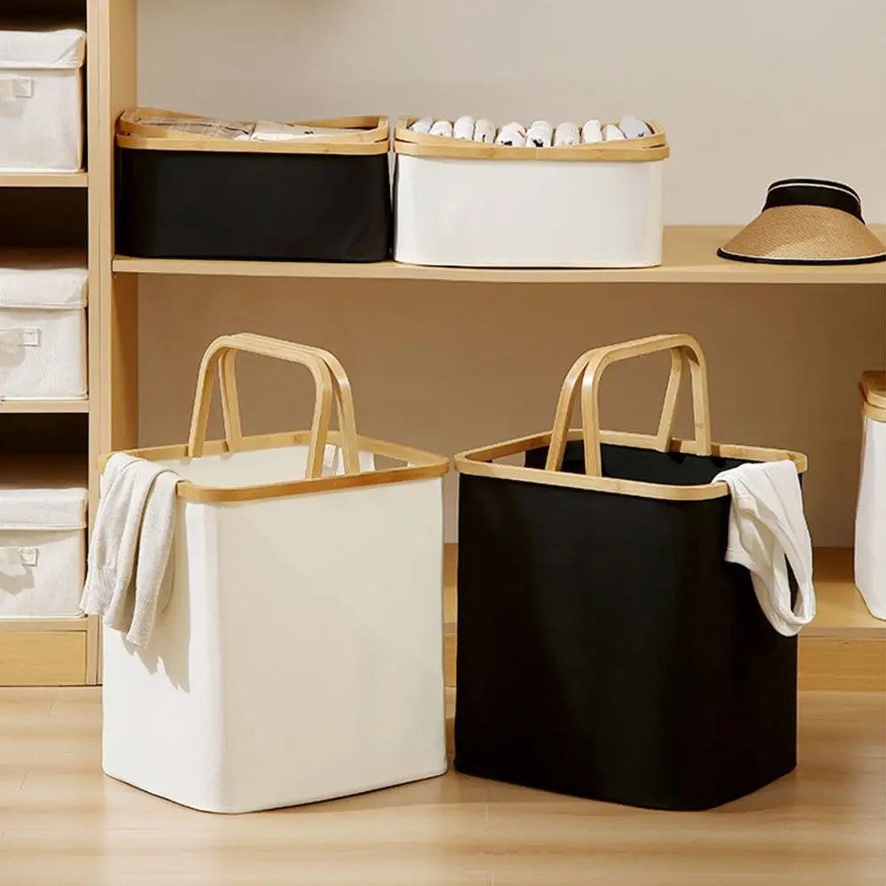 Collapsible Bamboo Laundry Hamper with Lid – Large Capacity, Foldable